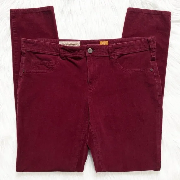 SOLD-Anthropologie Burgundy Wine Micro Cord Skinny Chino Pants - Picture 2 of 11